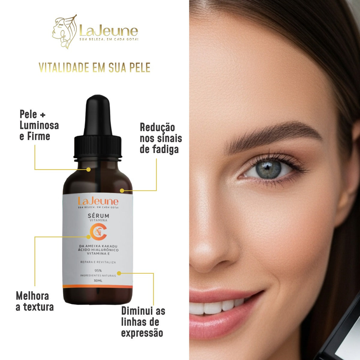 Kit Skincare LaJeune Essência Radiante com Vitamina C, Ácido Hialurônico, Sérum 11 em 1, Gel e Tônico
