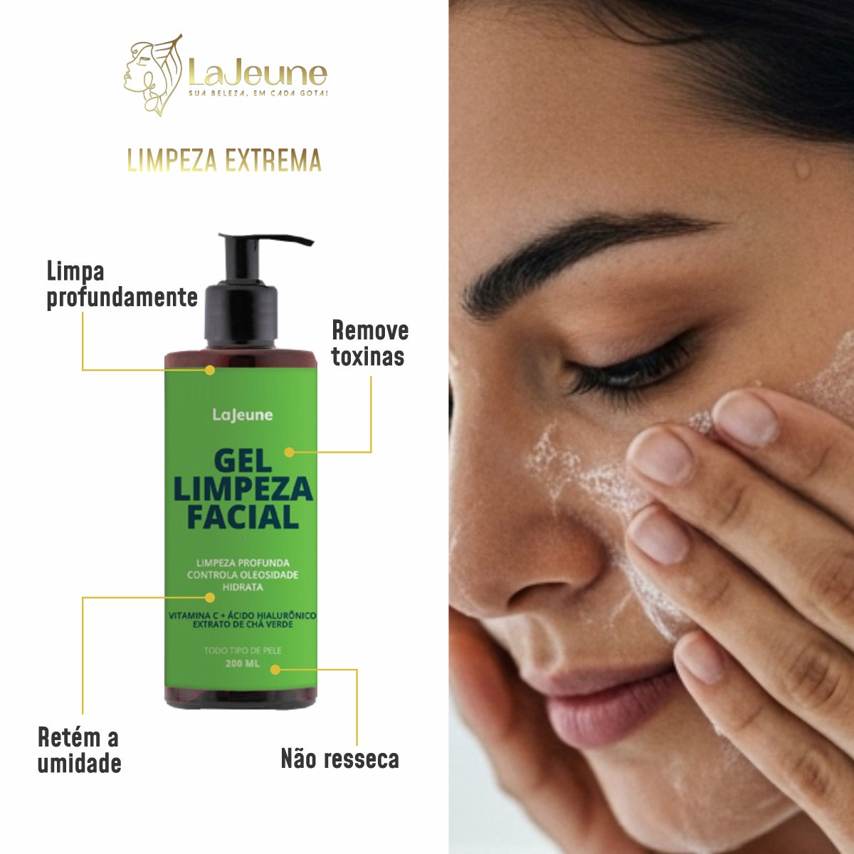 Kit Skincare LaJeune com Vitamina C, Sérum 11 em 1, Gel de Limpeza e Tônico Facial – 4 Passos Essenciais