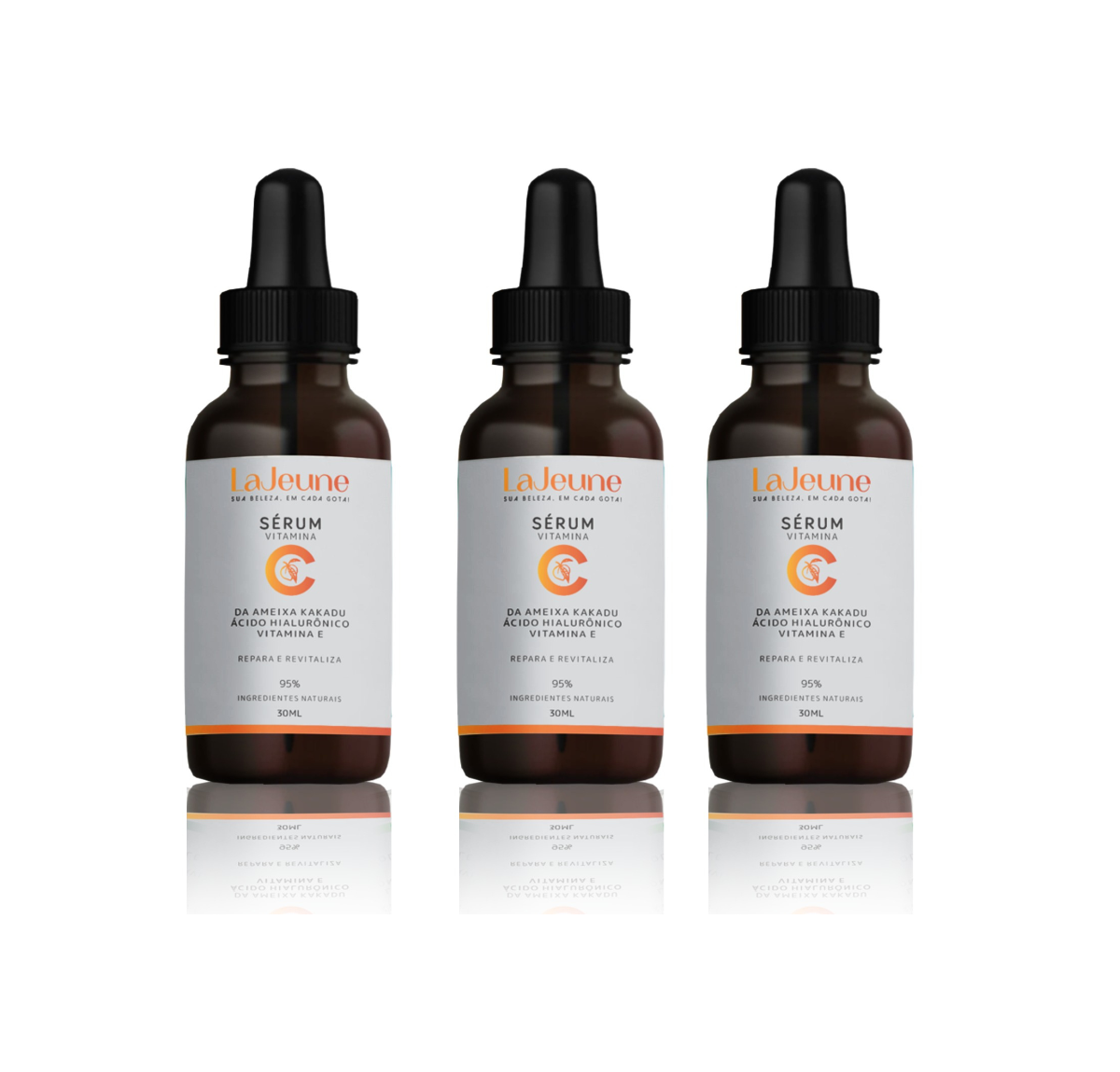 KIT 3 Sérum Vitamina C Rosto Oil-Free Anti-idade Concentrado 30 ml