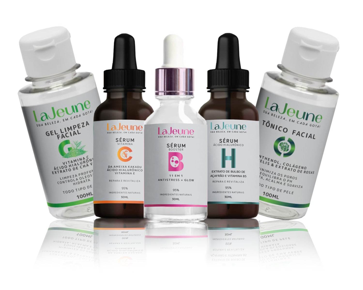 Kit Skincare 4 Passos; Pele Rejuvenescida e Uniforme com Sérum Vitamina C da Ameixa Kakadu, Gel de Limpeza e Tônico Facial e Sérum Booster 11 em 1 – Rotina para o Dia e para a Noite