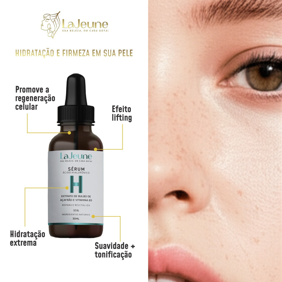 Kit 3 Passos Lifiting de Palpebras e Hidratacao LaJeune com Sérum H, Olhos, Gel de Limpeza e Tônico Facial – Dia & Noite