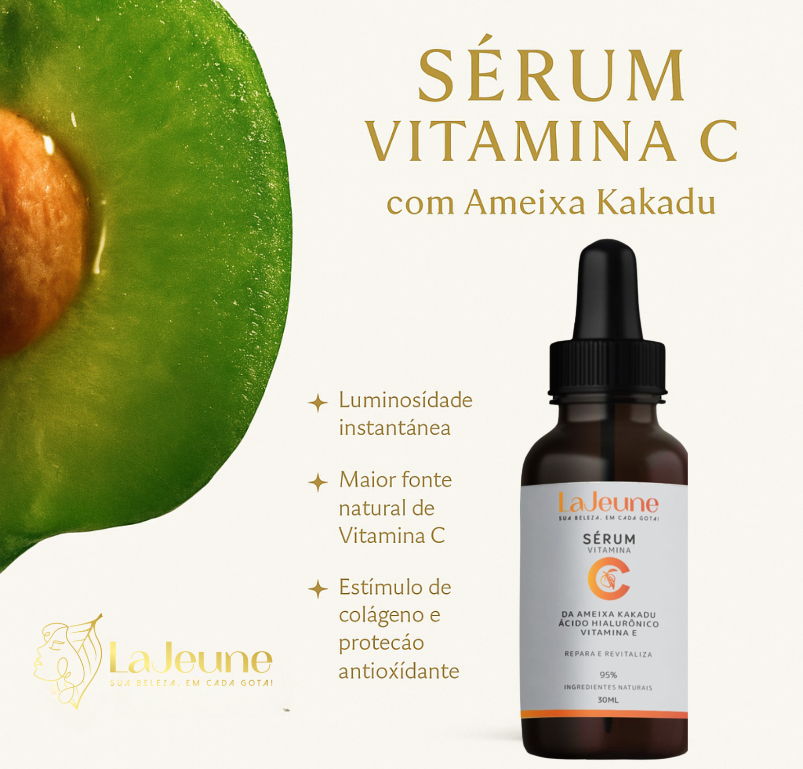 KIT 3 Sérum Vitamina C Rosto Oil-Free Anti-idade Concentrado 30 ml