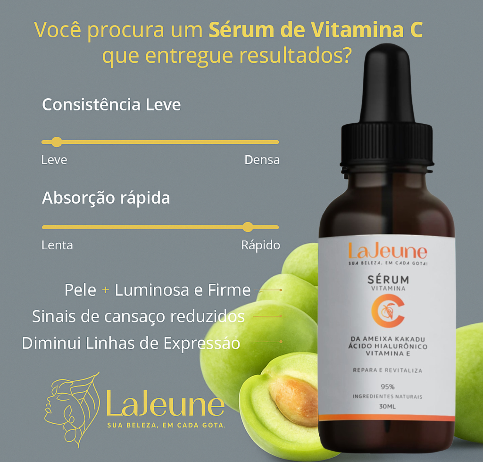 KIT 3 Sérum Vitamina C Rosto Oil-Free Anti-idade Concentrado 30 ml
