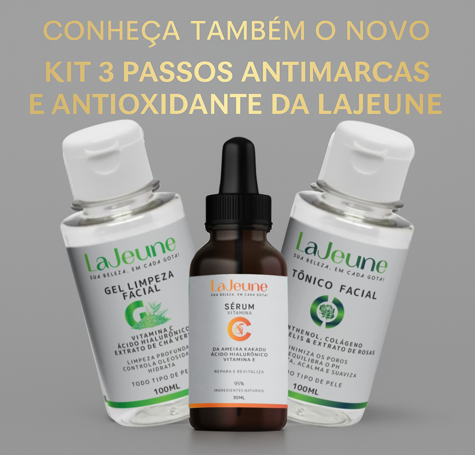 KIT 3 Sérum Vitamina C Rosto Oil-Free Anti-idade Concentrado 30 ml