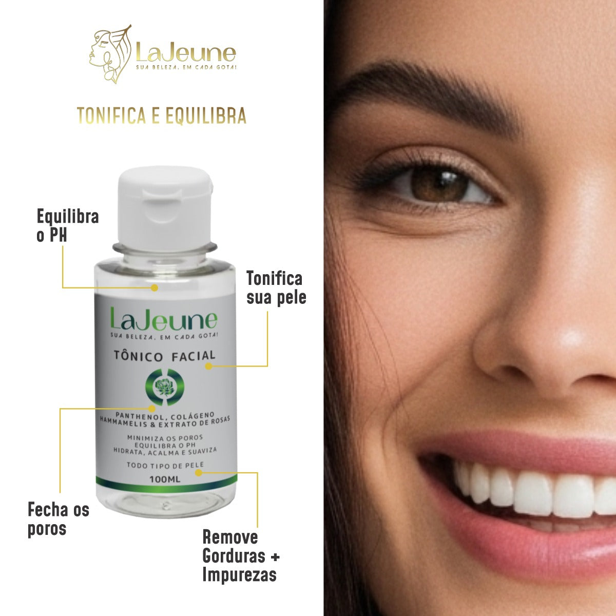 Kit Skincare LaJeune Essência Radiante com Vitamina C, Ácido Hialurônico, Sérum 11 em 1, Gel e Tônico