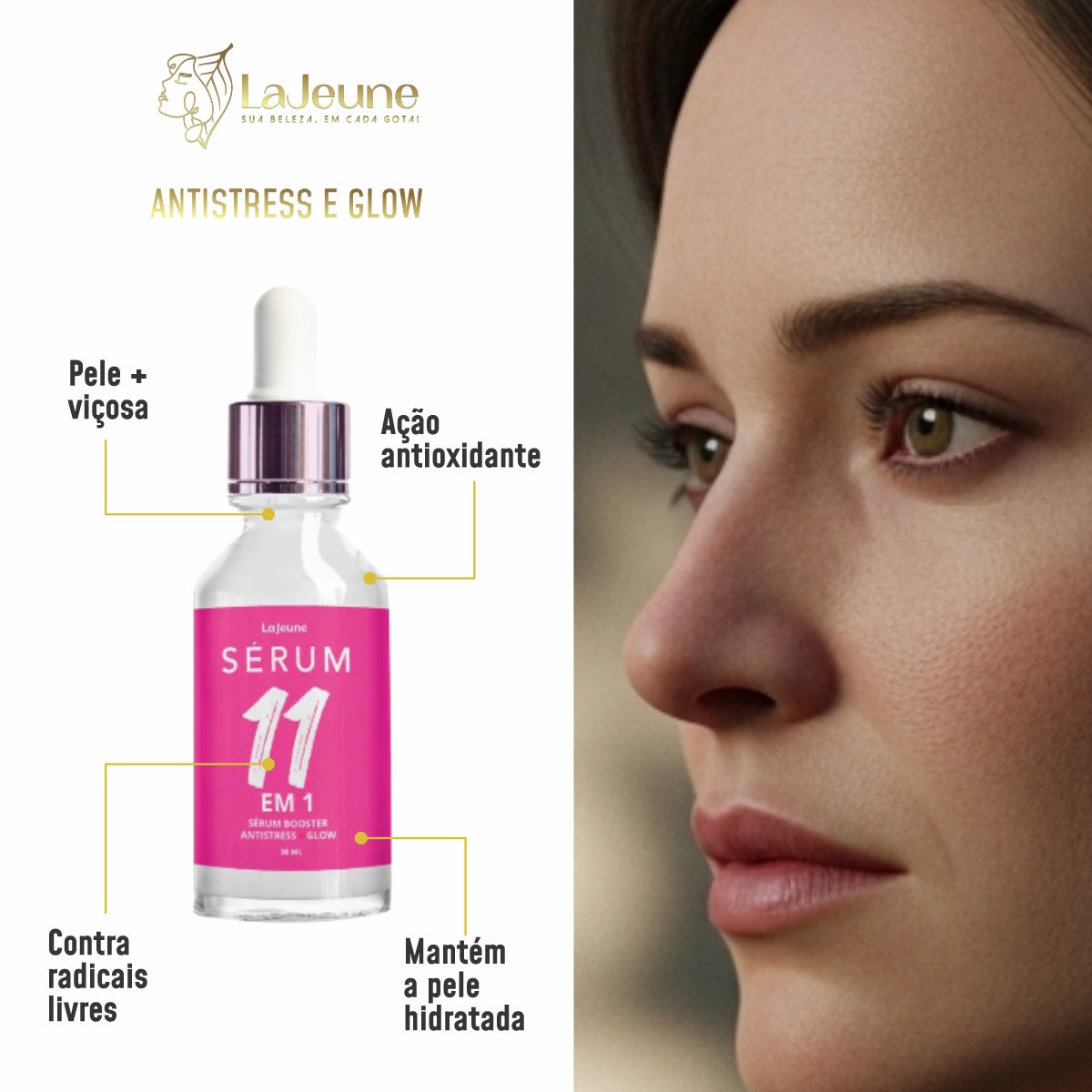 Kit Skincare LaJeune com Vitamina C, Sérum 11 em 1, Gel de Limpeza e Tônico Facial – 4 Passos Essenciais