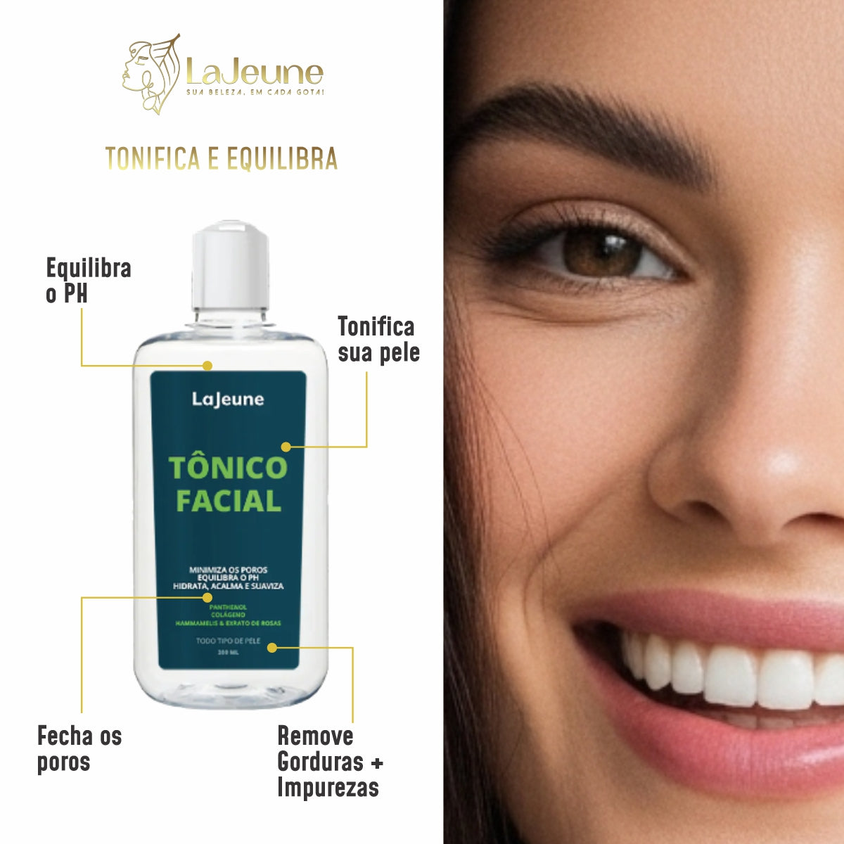 Kit Skincare LaJeune com Vitamina C, Sérum 11 em 1, Gel de Limpeza e Tônico Facial – 4 Passos Essenciais