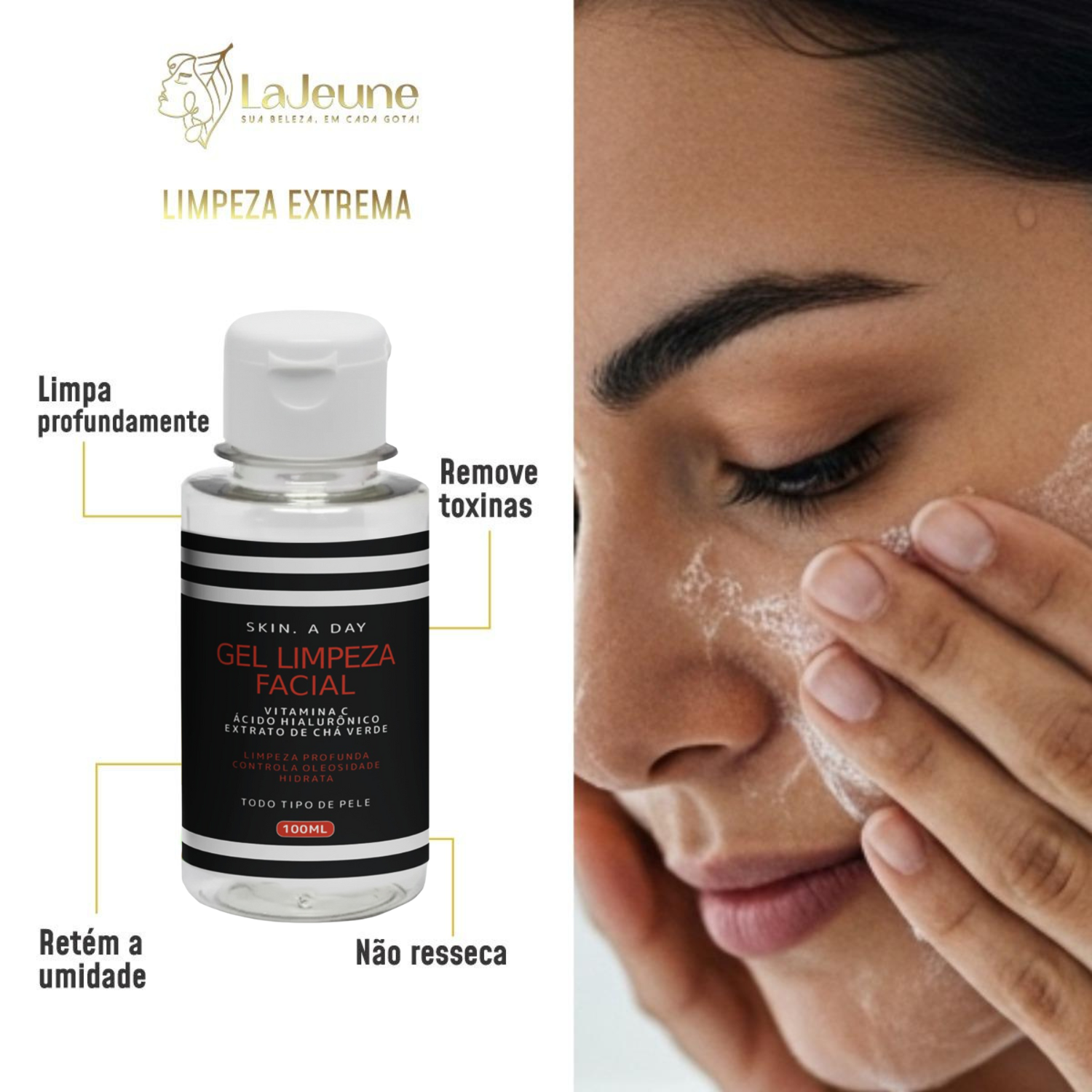 Kit Skincare Facial Skin.A Day – Sérum Clareador Vitamina C 10% Nanoencapsulada, Ácido Hialurônico e Rosa Mosqueta + Gel de Limpeza + Tônico – Luminosidade, Firmeza, Hidratação e Tom Uniforme