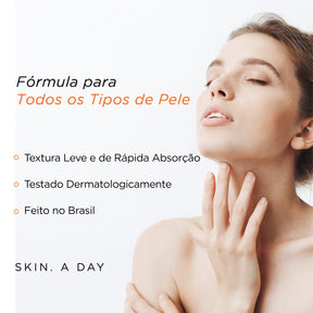 Kit Skincare Facial Skin.A Day – Sérum Clareador Vitamina C 10% Nanoencapsulada, Ácido Hialurônico e Rosa Mosqueta + Gel de Limpeza + Tônico – Luminosidade, Firmeza, Hidratação e Tom Uniforme