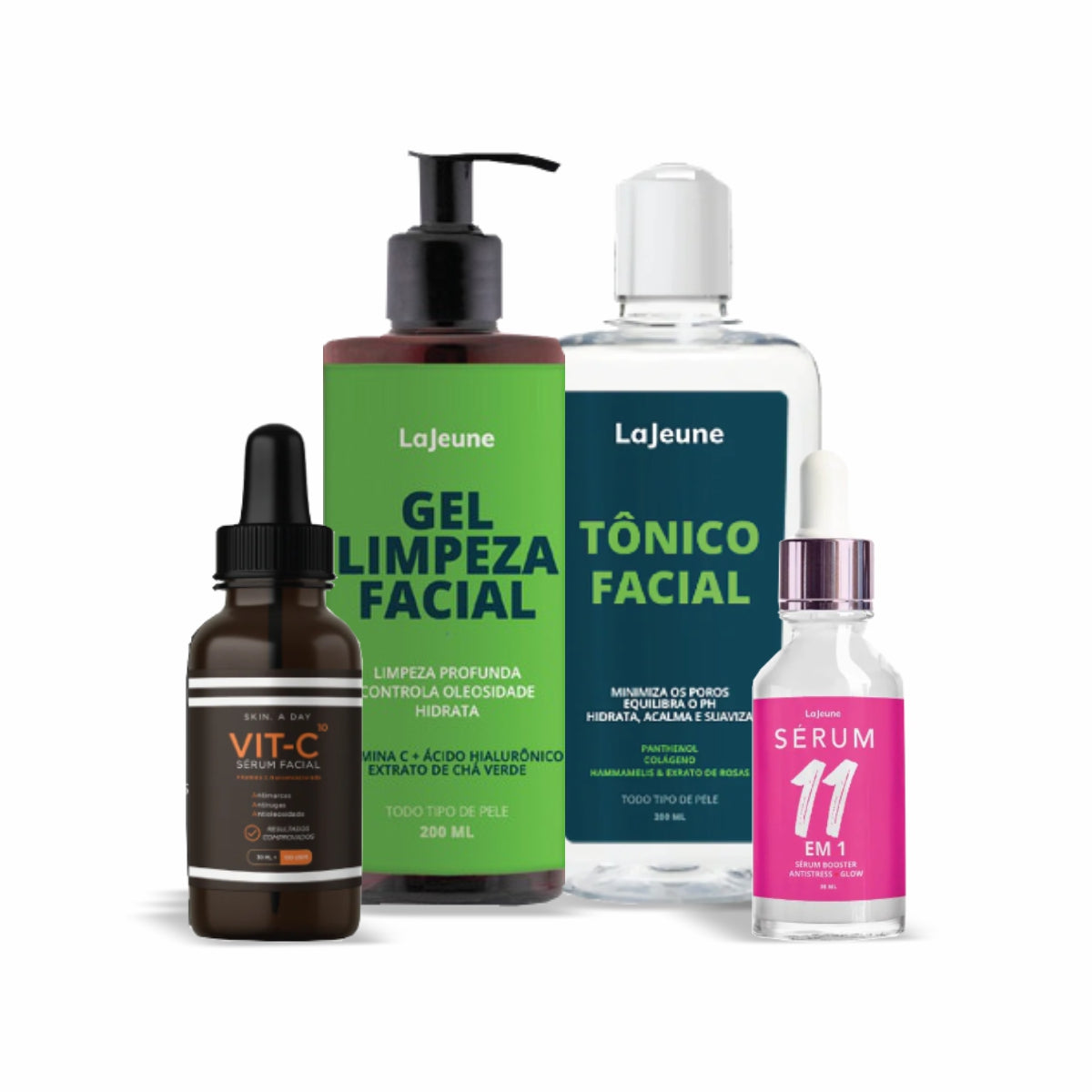 Kit Skincare LaJeune com Vitamina C, Sérum 11 em 1, Gel de Limpeza e Tônico Facial – 4 Passos Essenciais