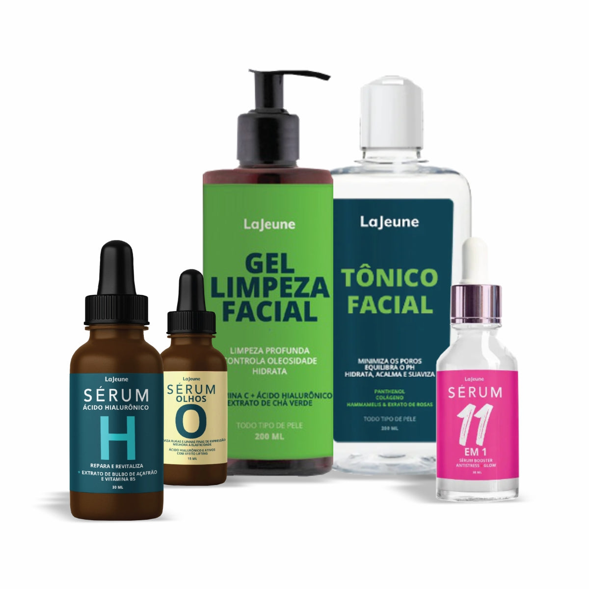 Kit Juventude Radiante LaJeune com Sérum H, Olhos, Gel de Limpeza, Tônico e Sérum 11 em 1 – Dia & Noite