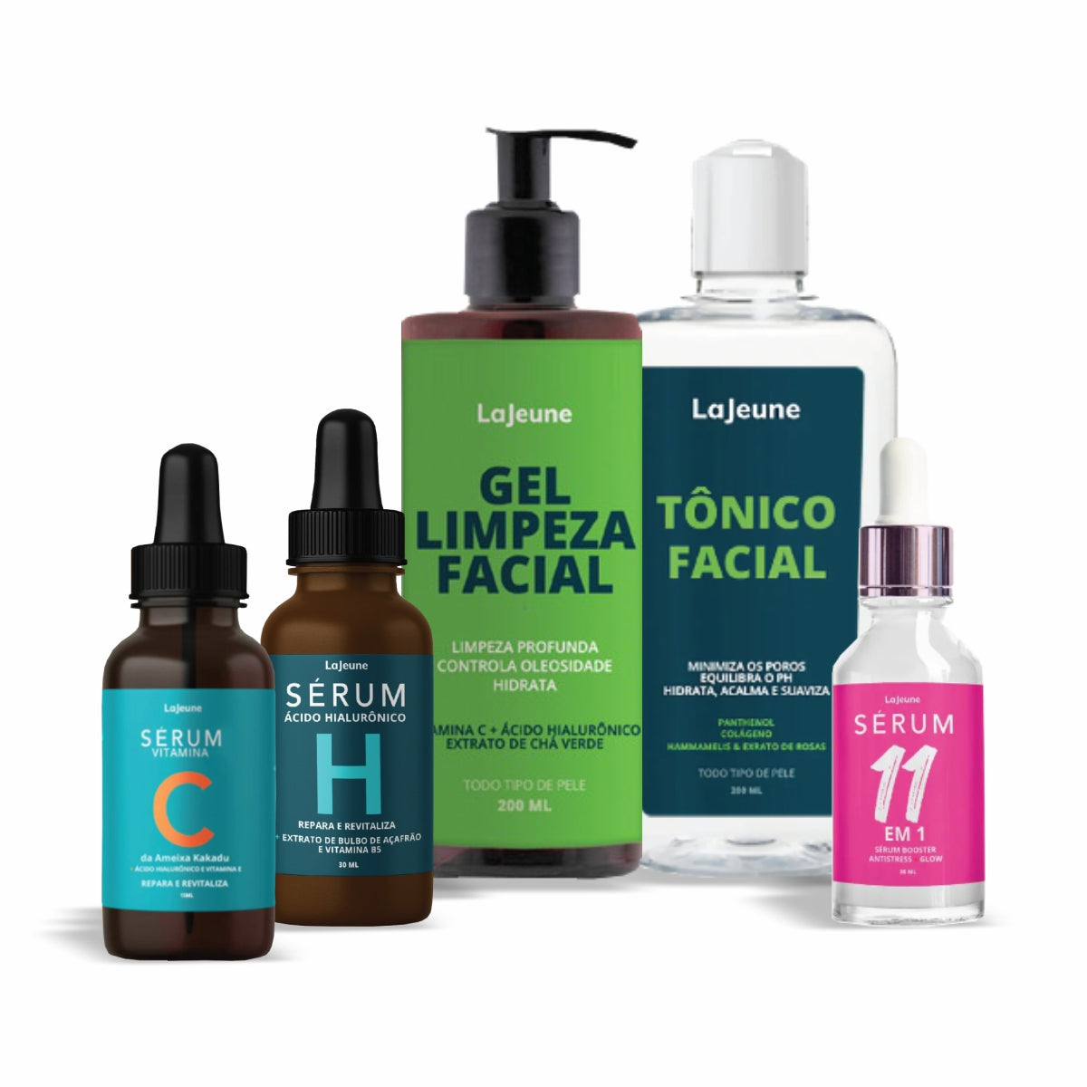 Kit Skincare LaJeune Essência Radiante com Vitamina C, Ácido Hialurônico, Sérum 11 em 1, Gel e Tônico