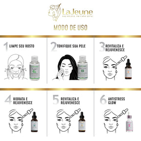 Kit Completo Skincare LaJeune 360° com 6 Produtos – Séruns C, H, Olhos, 11 em 1, Gel de Limpeza e Tônico Facial