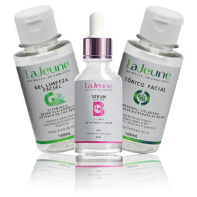 Kit Skincare Glow Imediato LaJeune – Sérum 11 em 1, Gel, Tônico, Faixa e Nécessaire para Lifting Diário