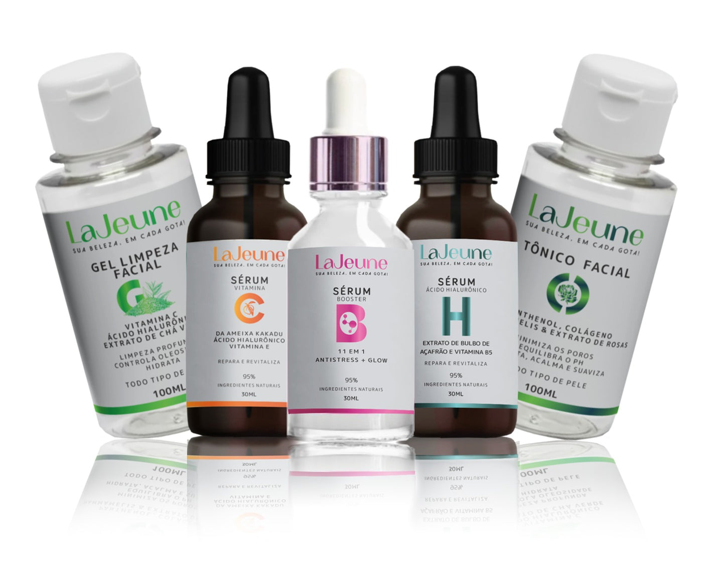 Kit Skincare LaJeune Essência Radiante com Vitamina C, Ácido Hialurônico, Sérum 11 em 1, Gel e Tônico