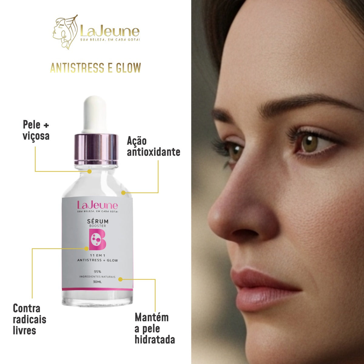 Kit Skincare LaJeune Essência Radiante com Vitamina C, Ácido Hialurônico, Sérum 11 em 1, Gel e Tônico