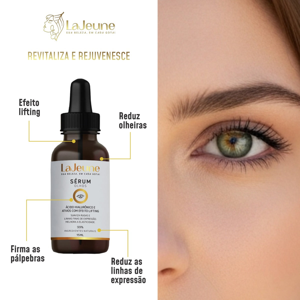 Kit 3 Passos Lifiting de Palpebras e Hidratacao  LaJeune com Sérum H, Olhos, Gel de Limpeza e Tônico Facial – Dia & Noite