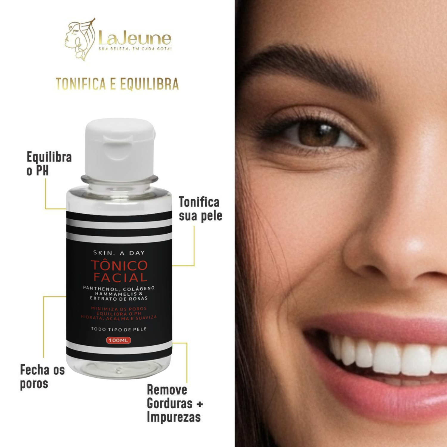 Kit Skincare Facial Skin.A Day – Sérum Clareador Vitamina C 10% Nanoencapsulada, Ácido Hialurônico e Rosa Mosqueta + Gel de Limpeza + Tônico – Luminosidade, Firmeza, Hidratação e Tom Uniforme