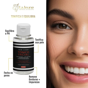 Kit Skincare Facial Skin.A Day – Sérum Clareador Vitamina C 10% Nanoencapsulada, Ácido Hialurônico e Rosa Mosqueta + Gel de Limpeza + Tônico – Luminosidade, Firmeza, Hidratação e Tom Uniforme