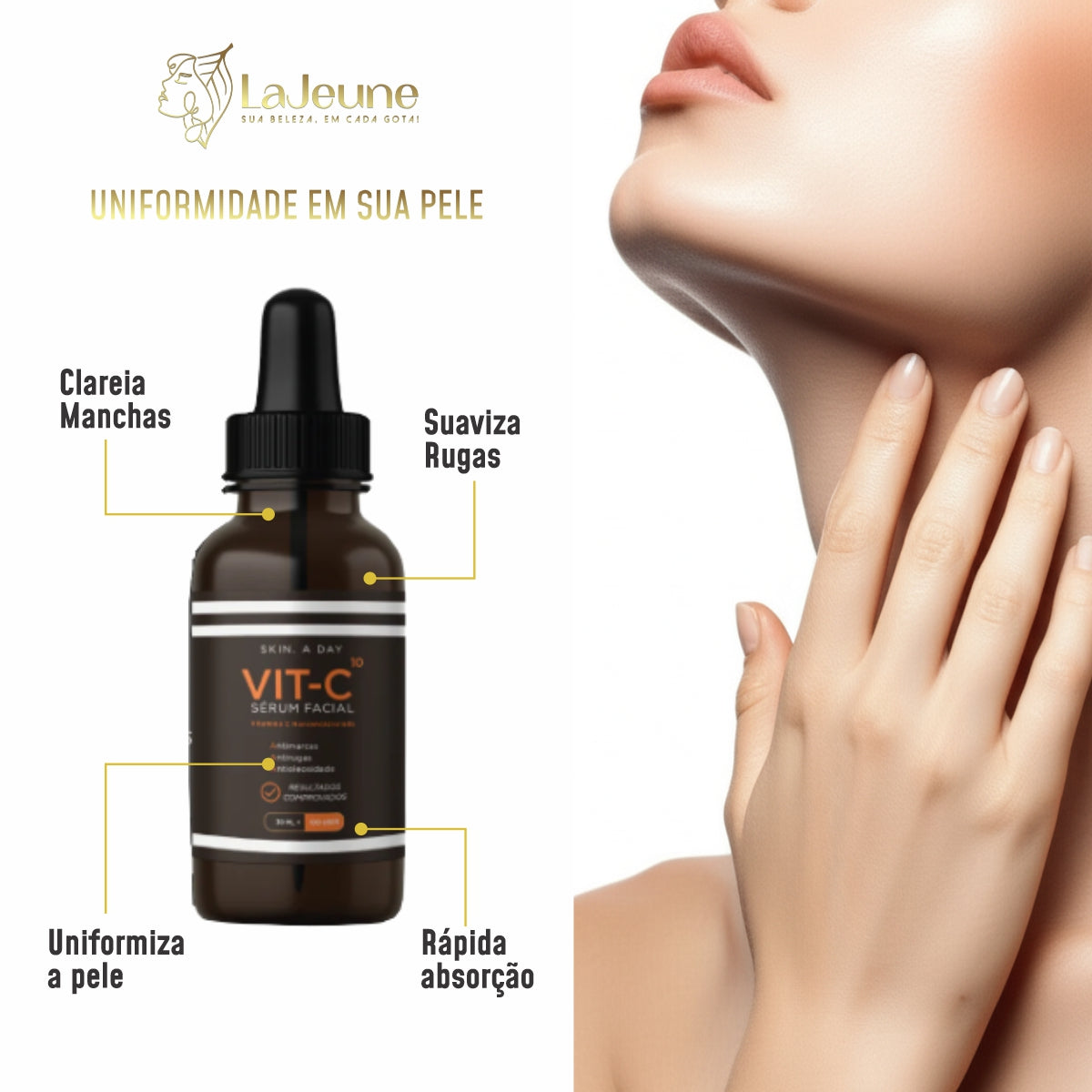 Kit Skincare LaJeune com Vitamina C, Sérum 11 em 1, Gel de Limpeza e Tônico Facial – 4 Passos Essenciais