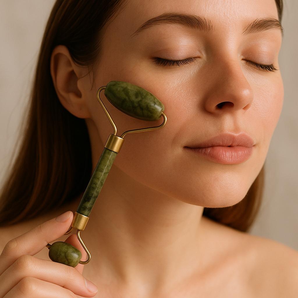 Kit Massageador Facial Jade Roller + Gua Sha – Pedra Natural para Anti-Rugas e Lifting